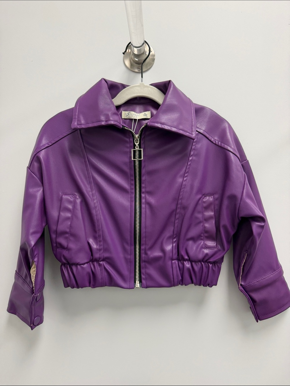 Purple Cropped Faux Leather Jacket